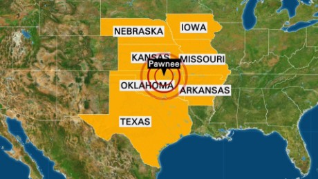 The 5.6-magnitude earthquake located in Pawnee, OK was felt in seven states. Photo courtesy of cnn.com.