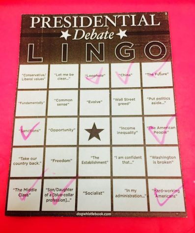 Comical "Lingo" cards given to observers at the watch party