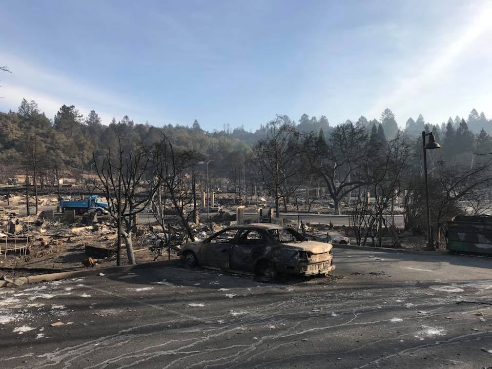 An abandoned car was destroyed gale-force winds of fire in a town near Santa Rosa, California.