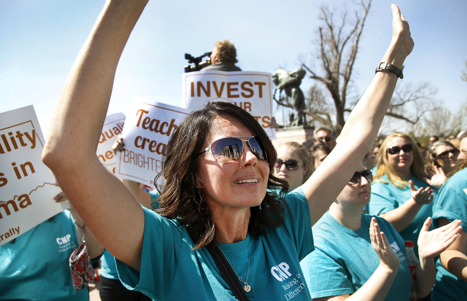 The fight against Oklahoma education officials has been going on for some time. This image of Dorothy Shetley, is from a rally in 2015 that saw over 7,000 educators show up in protest at the state capitol.