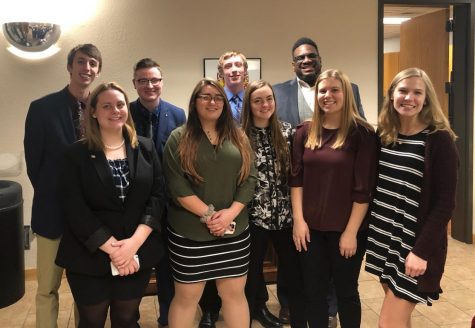Front row, left to right – Hannah Nunley, Hannah Barnett, Jordan Nelson, Haleigh Harper, and Emily Dahl. Back row, left to right – Avery Kahl, Jacob Morrison, Austin Roach, and Dr. Randy Clark