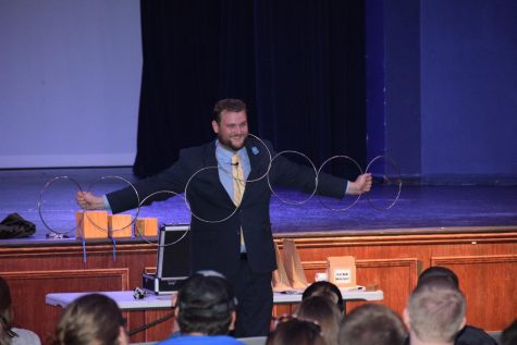 Steven Stone, comedian and magician, performed in the Montgomery Auditorium on August 21 to wind down the 2019 Welcome Week festivities.