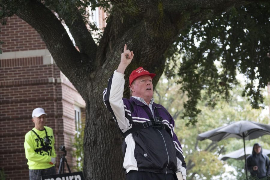 Brother Jim Gilles speaks to students in a public forum on Southeasterns campus Monday, Oct 28.