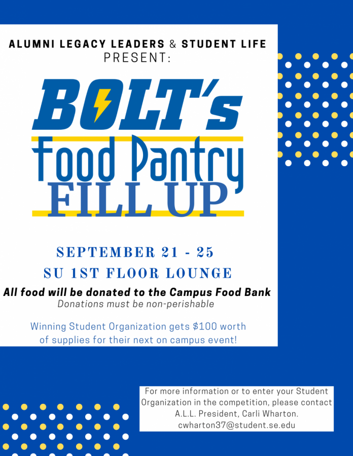 Student organizations will be competing in Bolts Food Pantry Fill Up to win a $100 voucher for their next campus event.