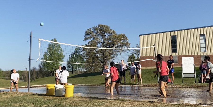 Students teamed up to play the springfest tradition of mud volleyball and were bracketed in a tournament. 
