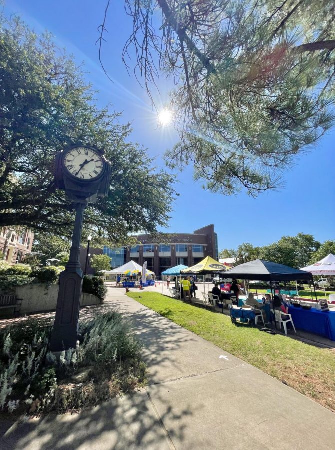 View of the Student/Merchant Fair from in front of the Fine Arts Building.